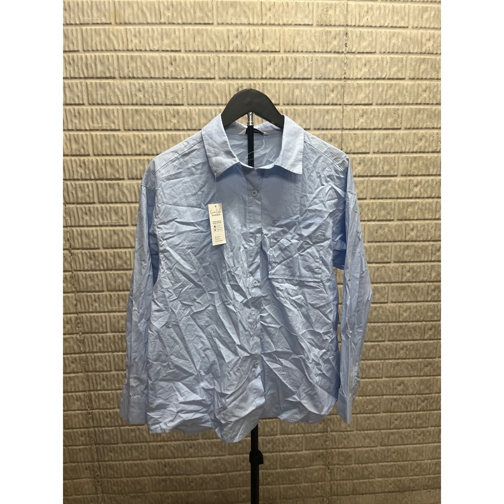 Cupshe Light Blue Oversized Button Down Shirt Long Sleeve Collared Blouse NWT